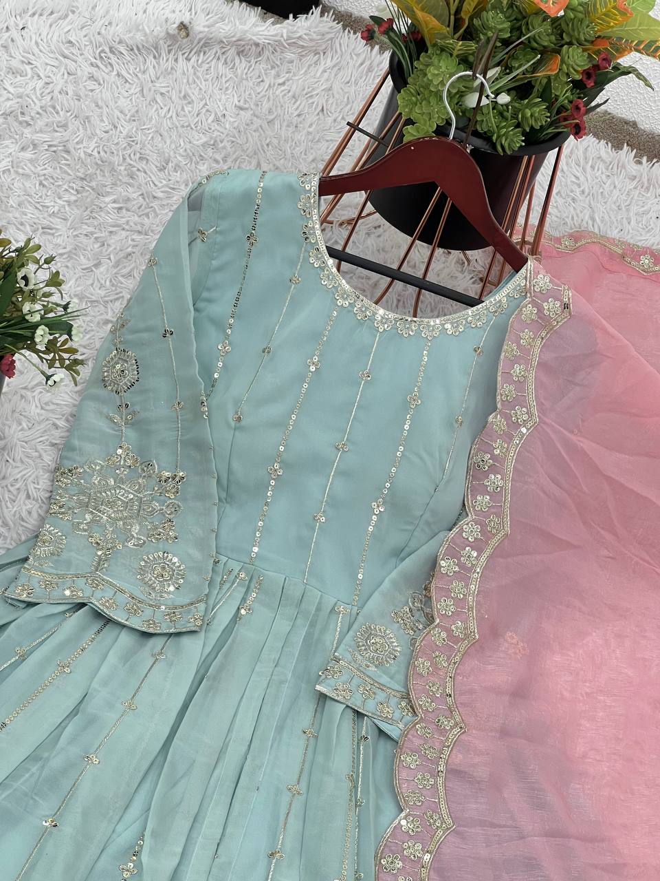 Women Anarkali star georgette kurta lehenga with dupatta sets