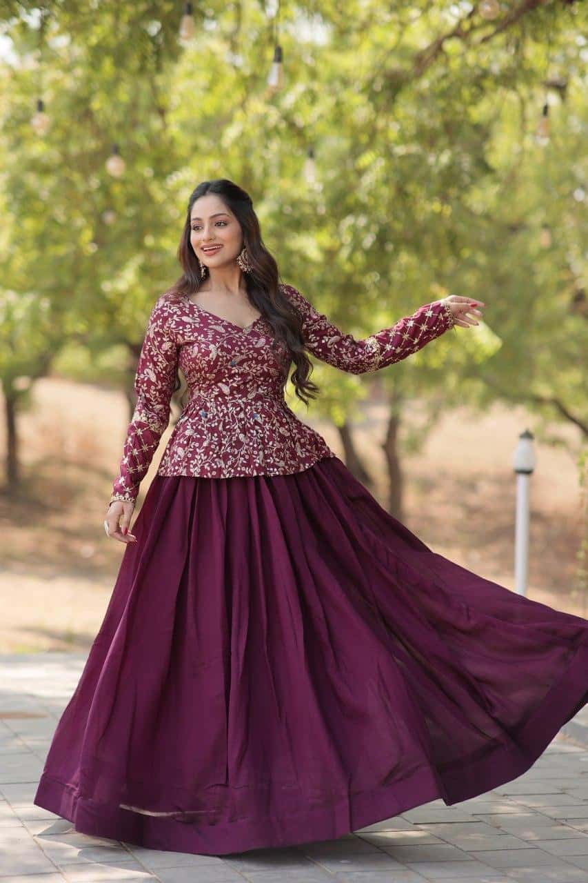 Pure Dyable Viscose Jacquard with Rich Flower Design Lehenga with Blouse