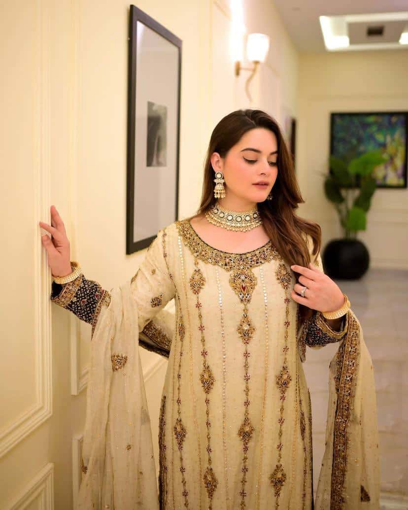 "Luxury Heavy Georgette Embroidered Suit Set with Sequins, Zari & Rivet Detailing"