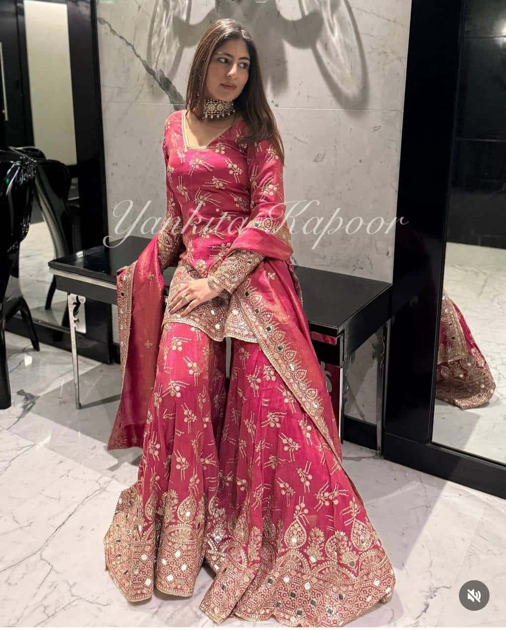 "Elegance Redefined: Heavy Simmer Silk Sharara Set with Embroidery Sequence Work"