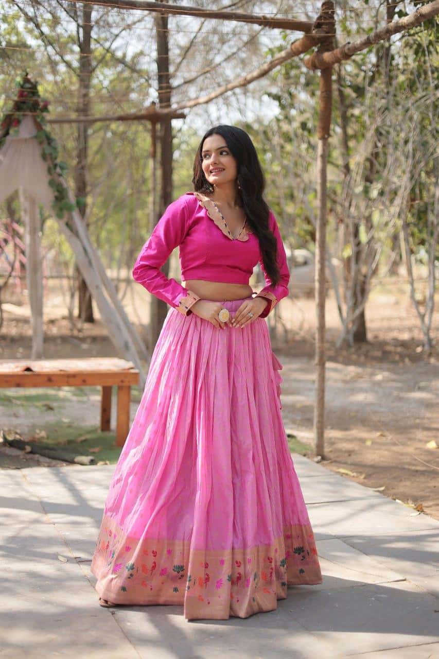 Pure Dyable Viscose Jacquard with Kalamkari Lehenga with Blouse