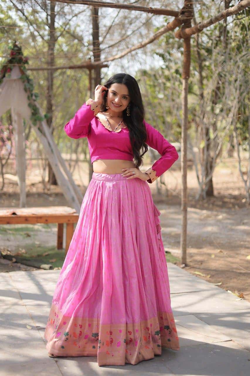 Pure Dyable Viscose Jacquard with Kalamkari Lehenga with Blouse