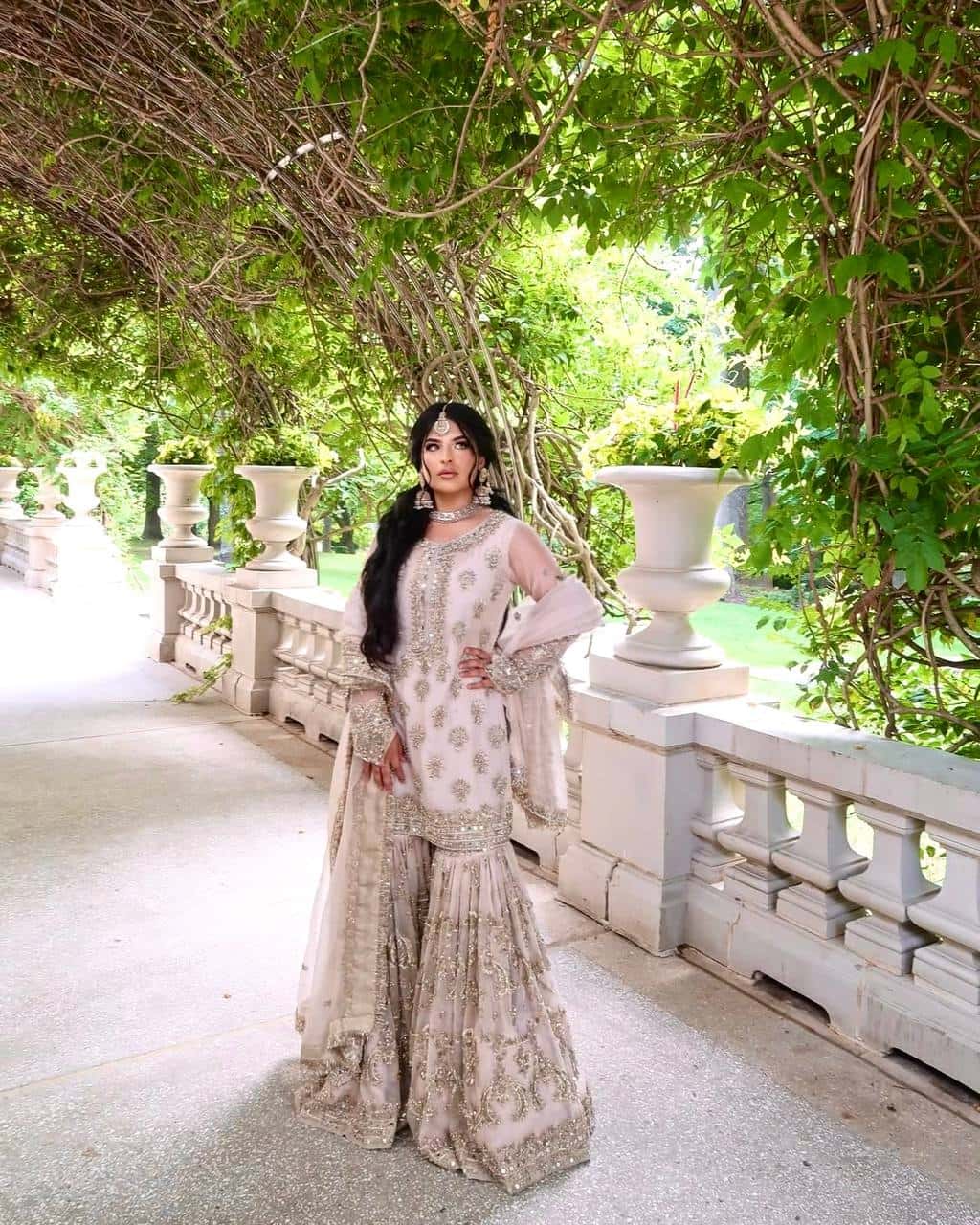 "Heavy Faux Georgette Embroidered Sequence & Mirror Work Top with Plazzo and Dupatta Set"