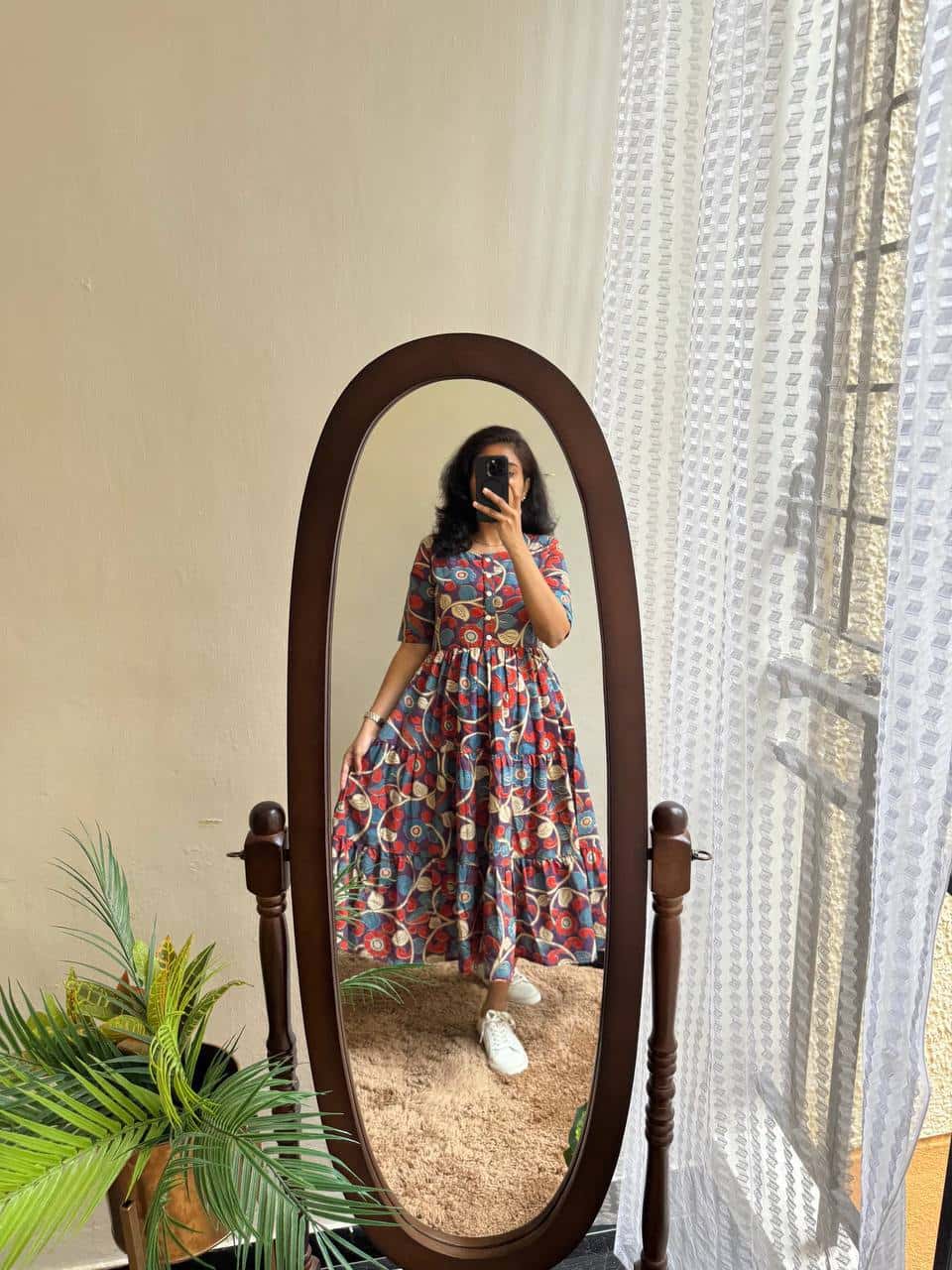 "Elegant Kalamkari Cotton Maternity Dress – Soft, Flowy, and Comfortable!"