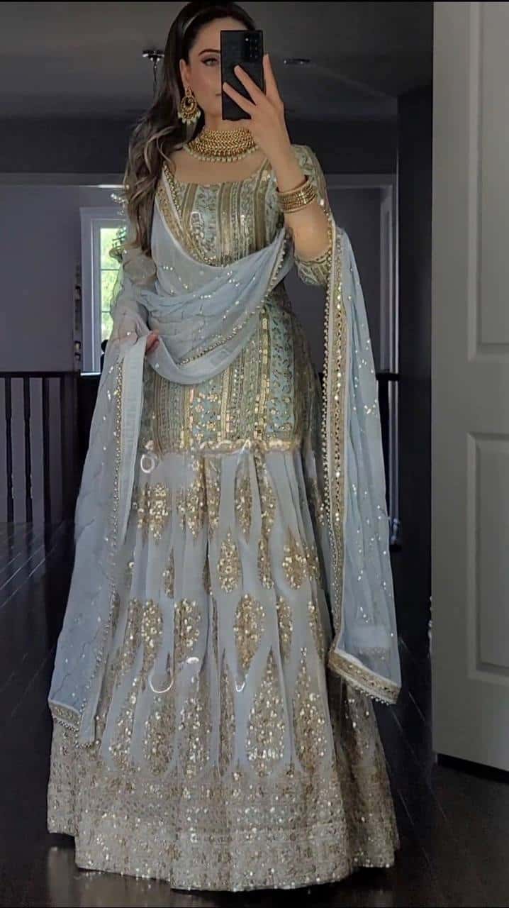 Wedding wear georgette stitched lehenga set