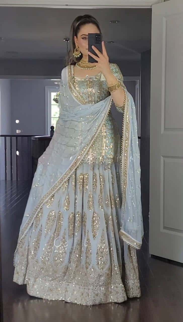 Wedding wear georgette stitched lehenga set