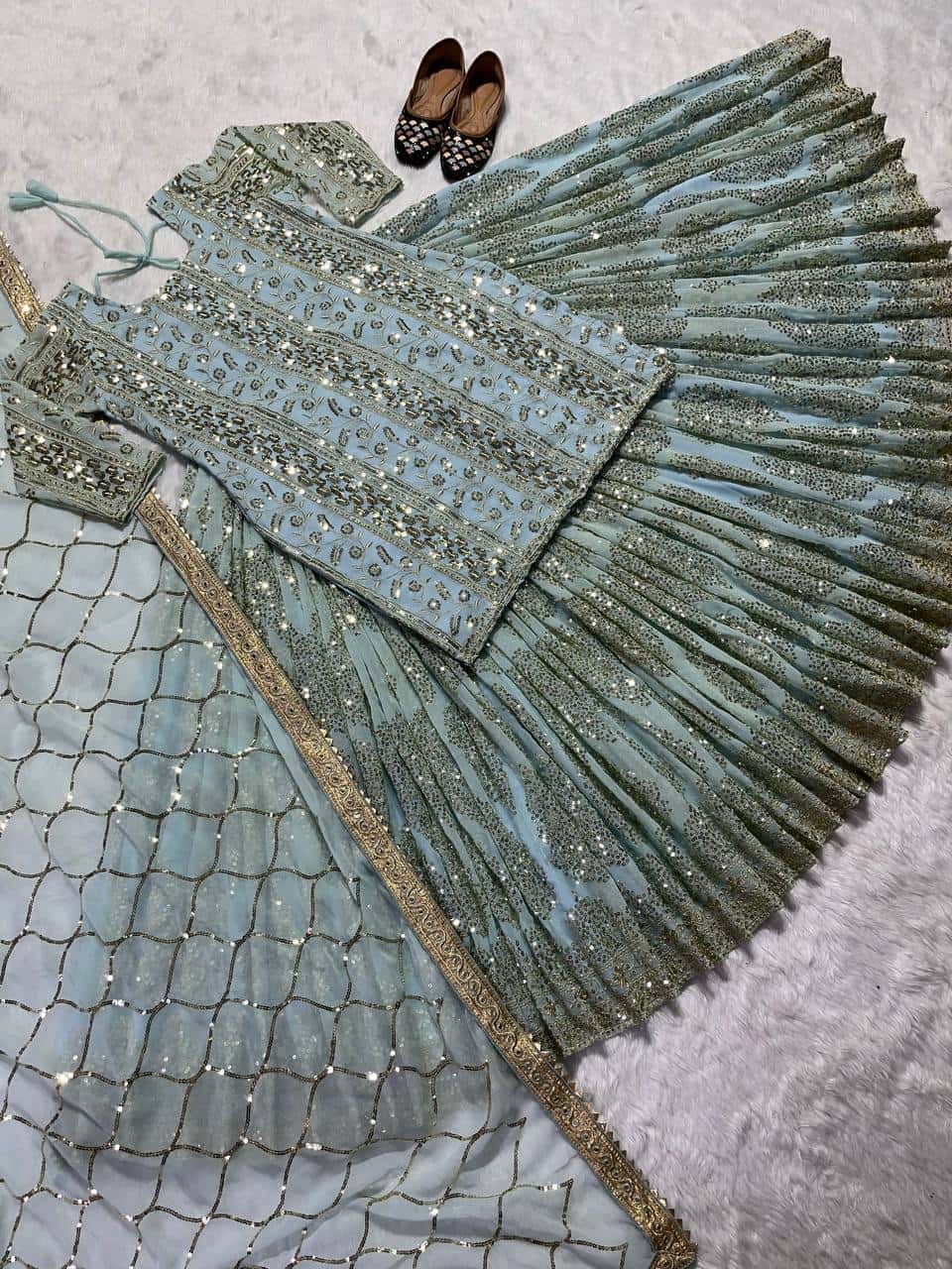 Wedding wear georgette stitched lehenga set