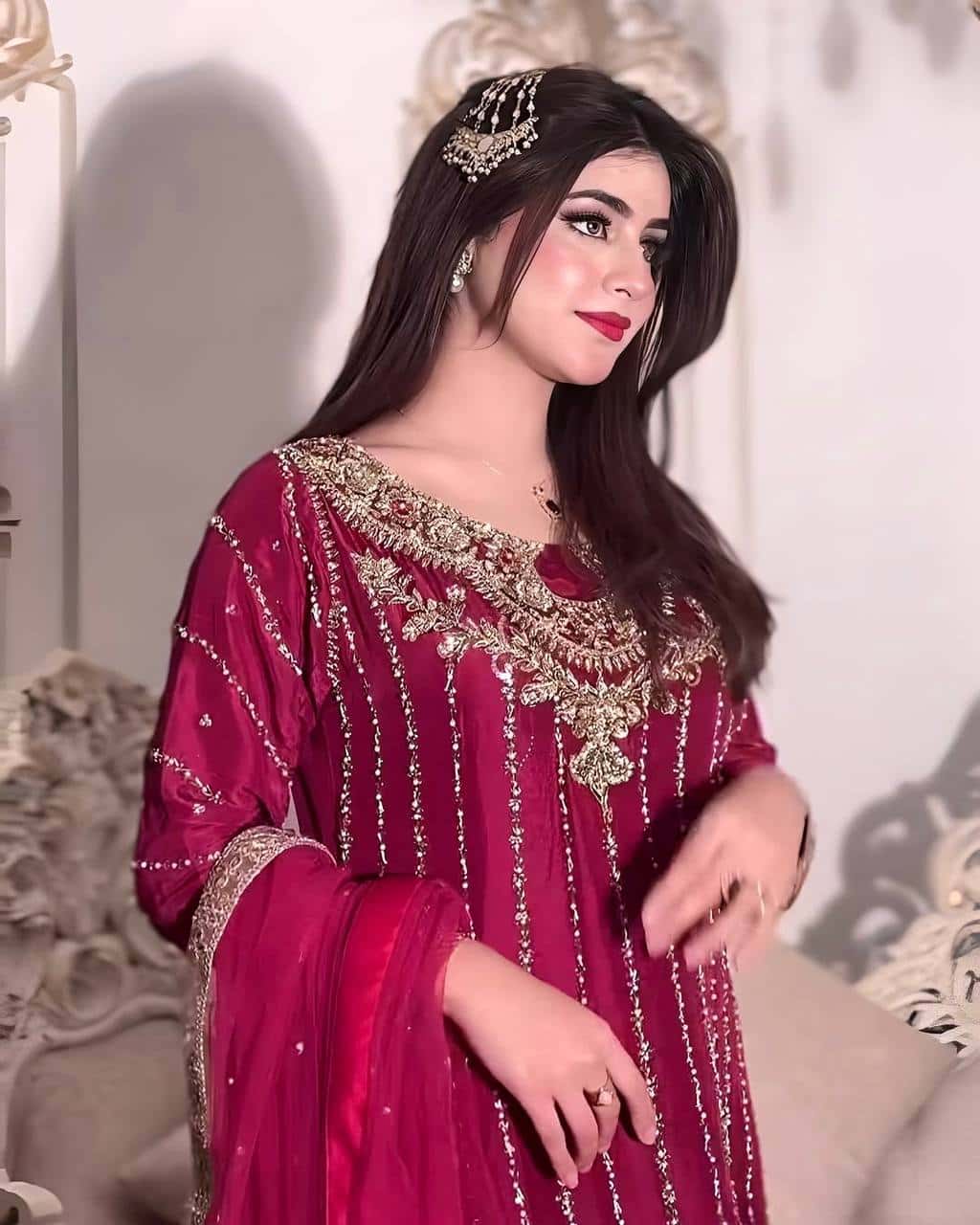 "Luxury Heavy Chinon Silk Top, Plazzo & Dupatta with Rivet Moti Work"