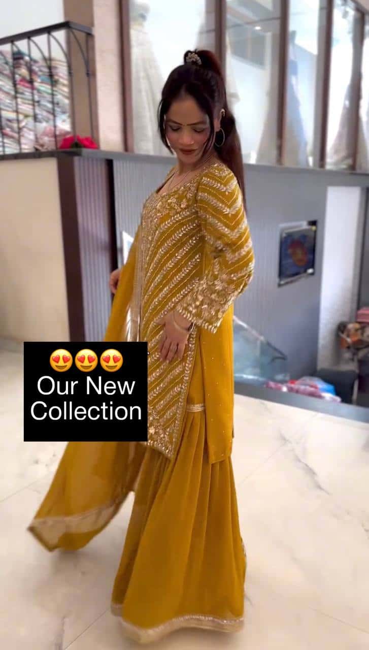 Embroidered Faux Georgette Top with Sharara Plazzo and Dupatta Set