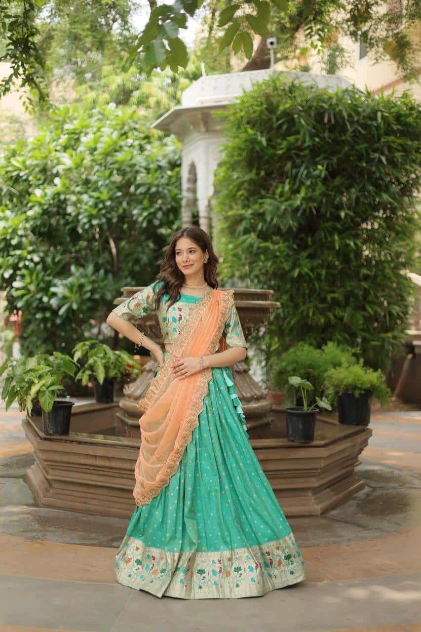 Cosmos Jacquard with Meena Weaving Lehenga Blouse with Dupatta