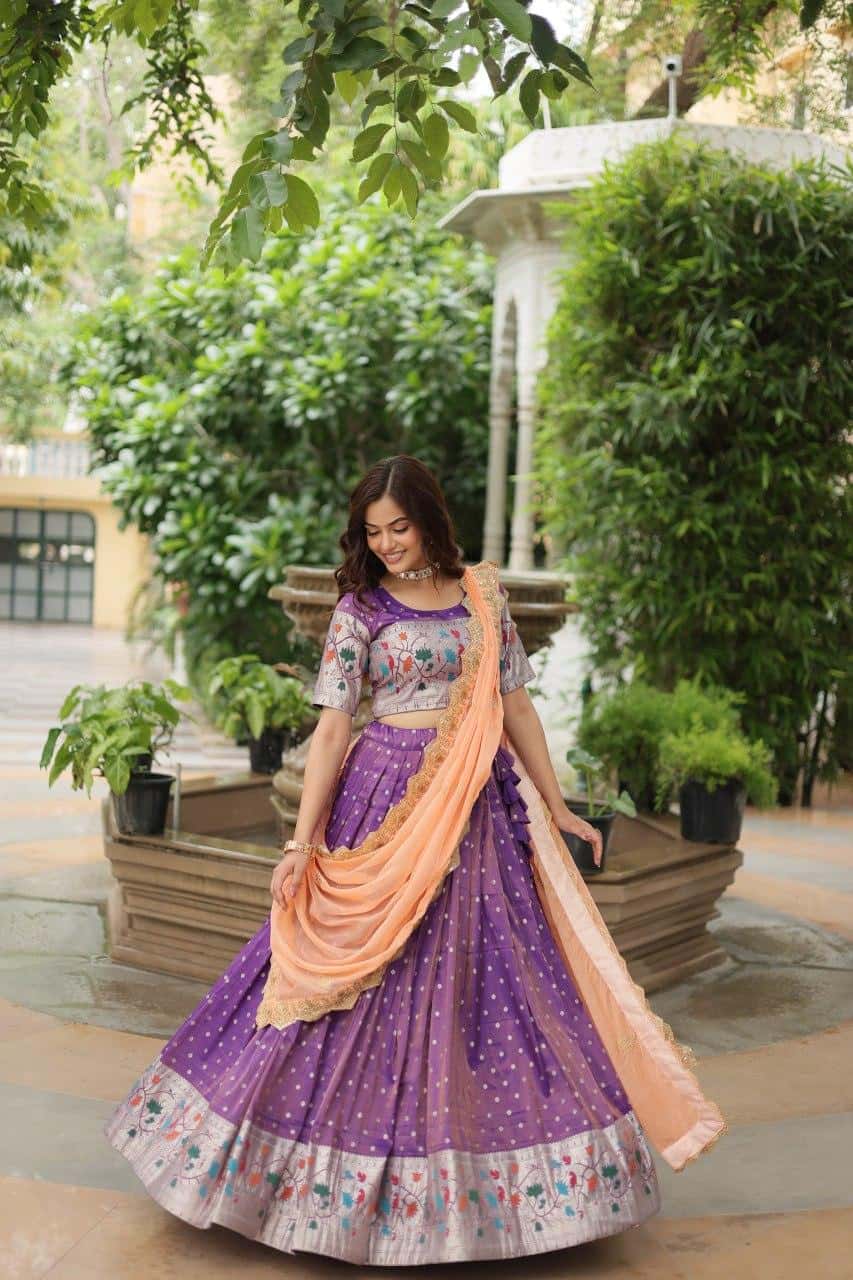 Cosmos Jacquard with Meena Weaving Lehenga Blouse with Dupatta