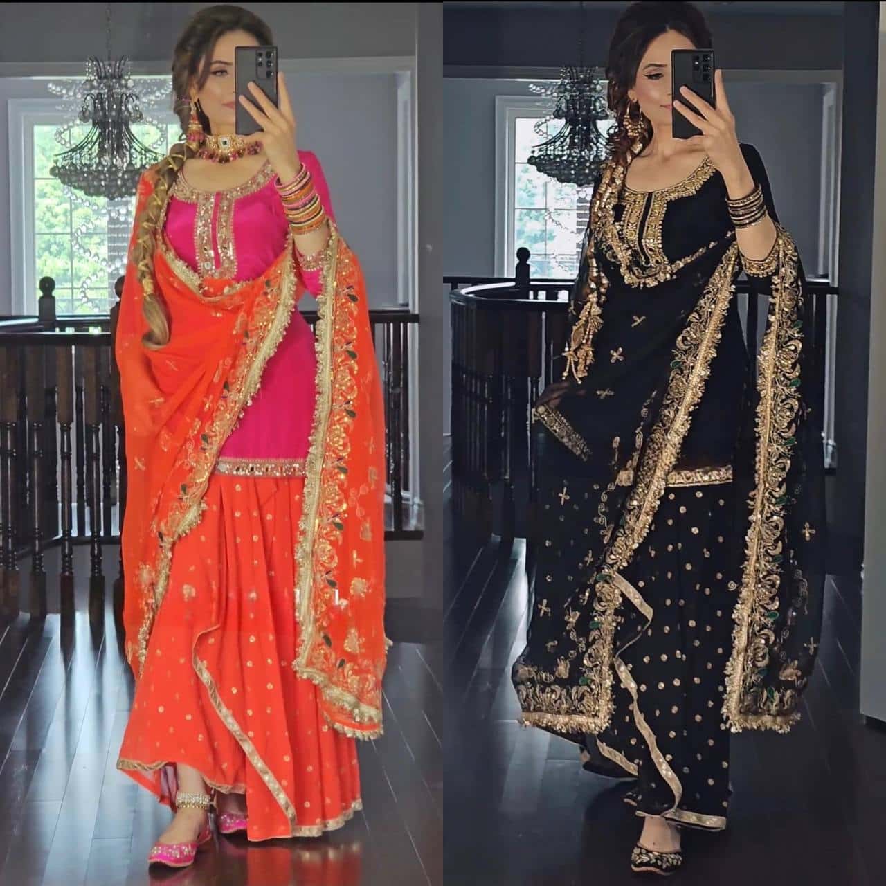 Heavy Malay Silk Embroidered Top with Mirror Work, Faux Georgette Dhoti Skirt, and Dupatta - Full Stitched Ethnic Party Wear Set for Women