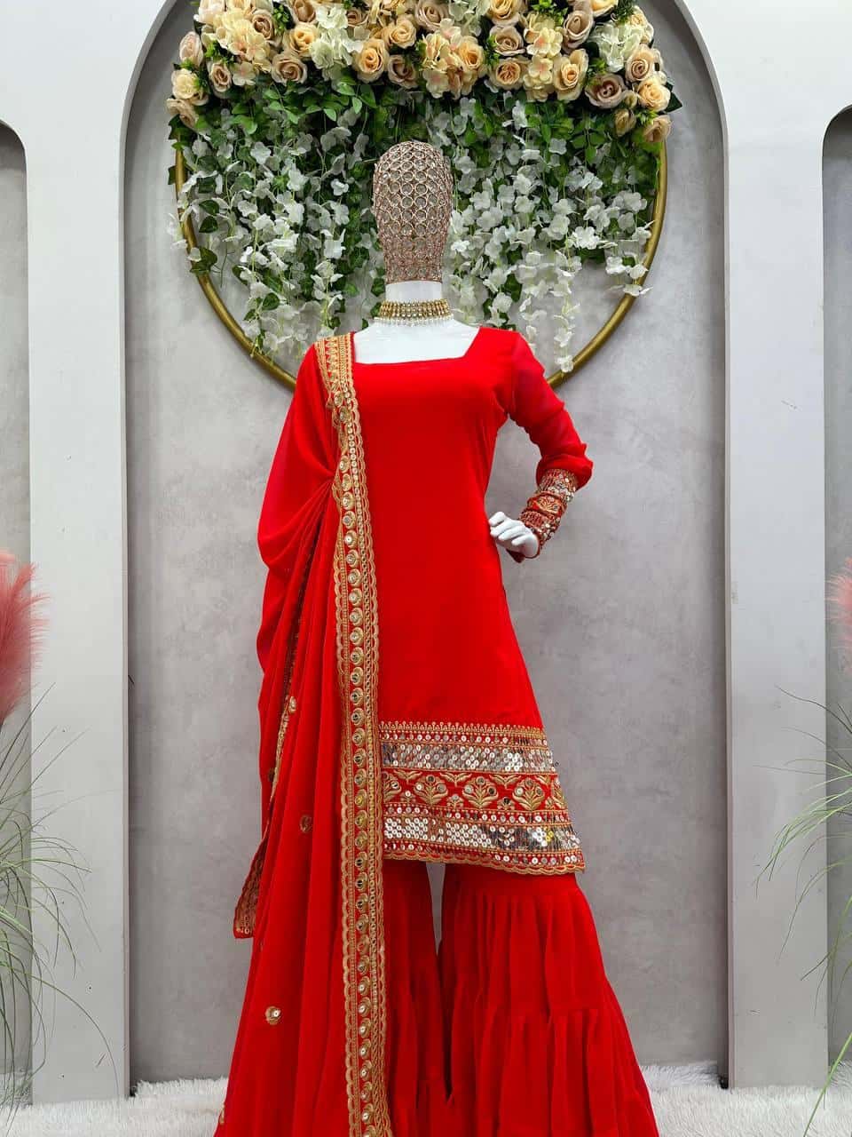 Faux Georgette Kurta Sharara with Dupatta