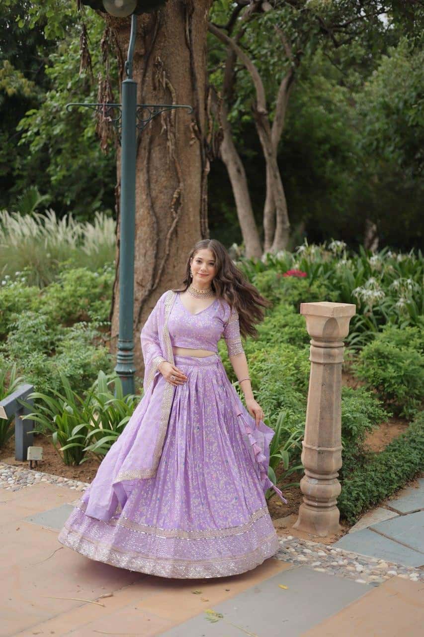 Pure Dyable Viscose Jacquard with Golden Embroidered Sequins Work  Lehenga with Blouse