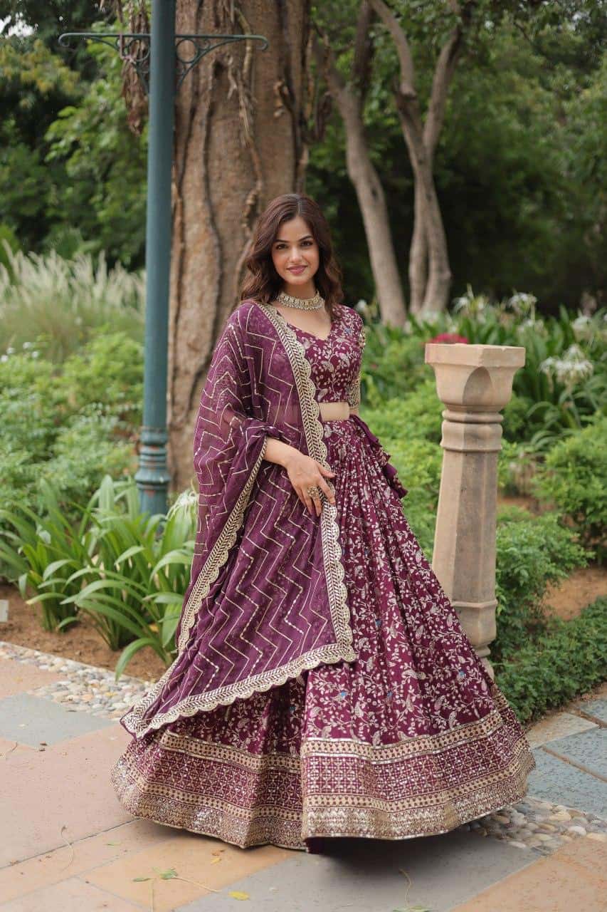 Pure Dyable Viscose Jacquard with Golden Embroidered Sequins Work  Lehenga with Blouse