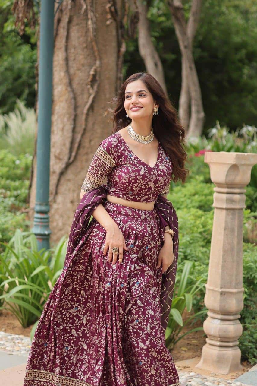 Pure Dyable Viscose Jacquard with Golden Embroidered Sequins Work  Lehenga with Blouse