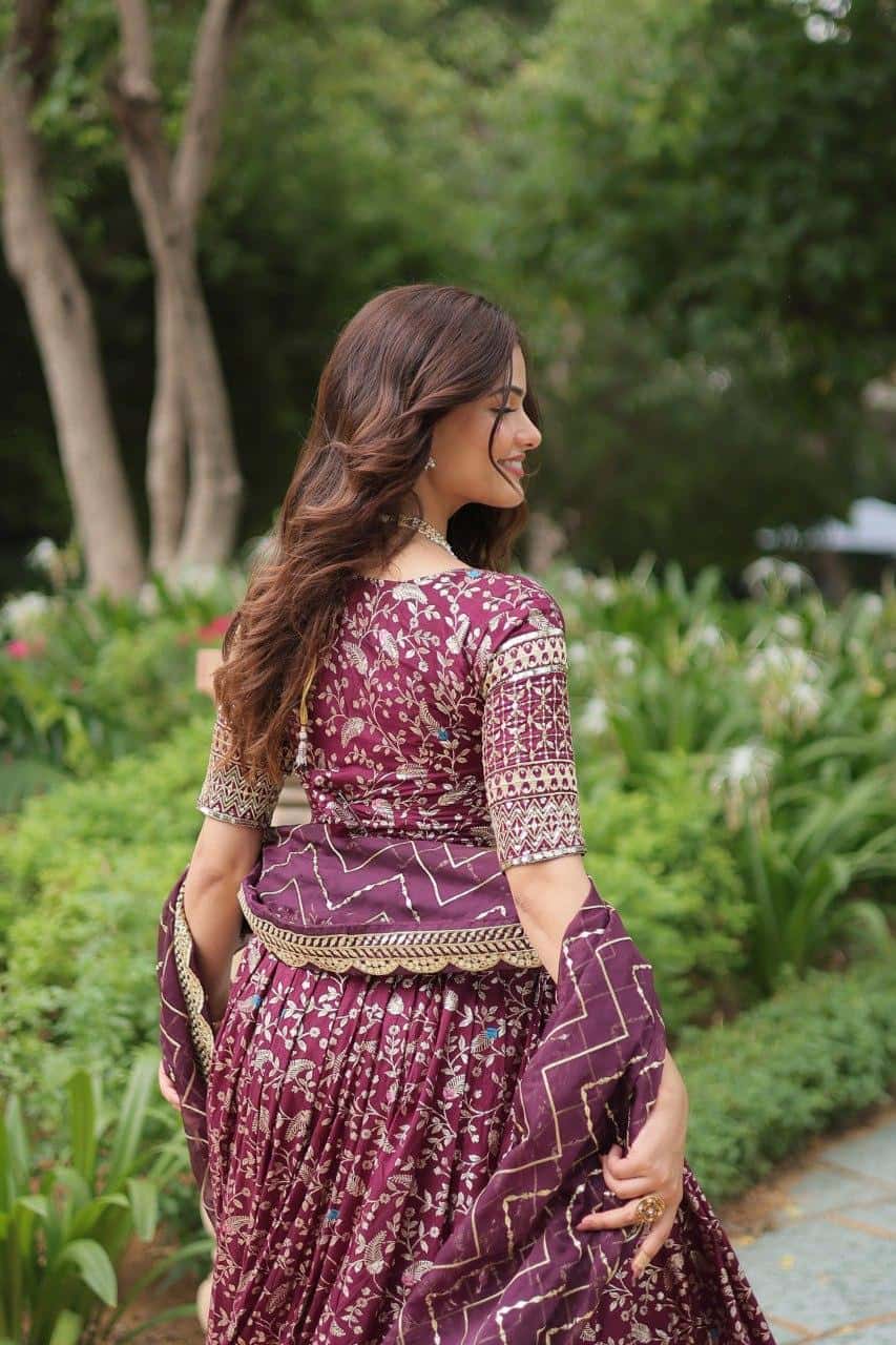 Pure Dyable Viscose Jacquard with Golden Embroidered Sequins Work  Lehenga with Blouse