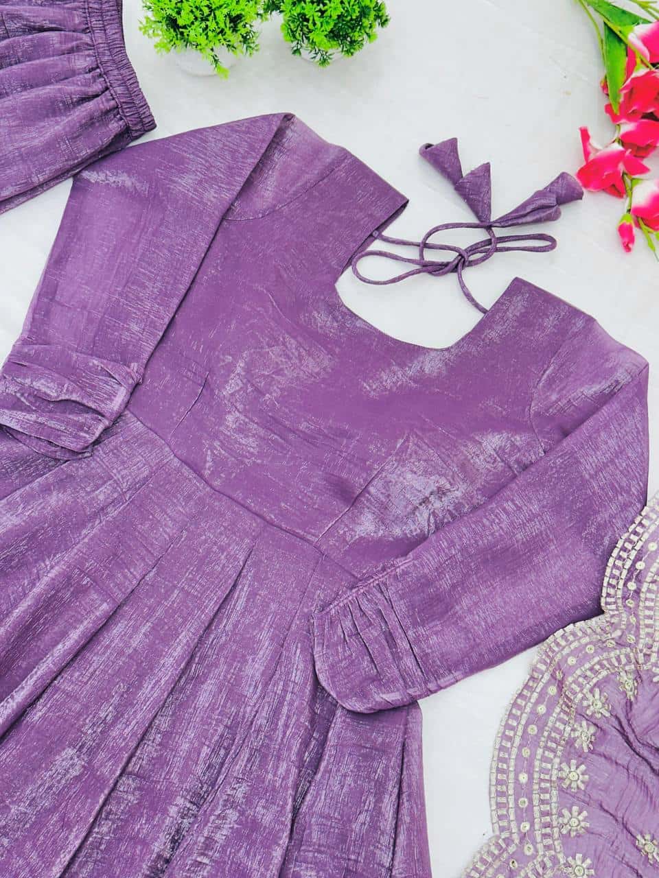 Luxury Heavy Fandy Silk Full Sleeve Gown with Embroidered Dupatta and Flared Bottom