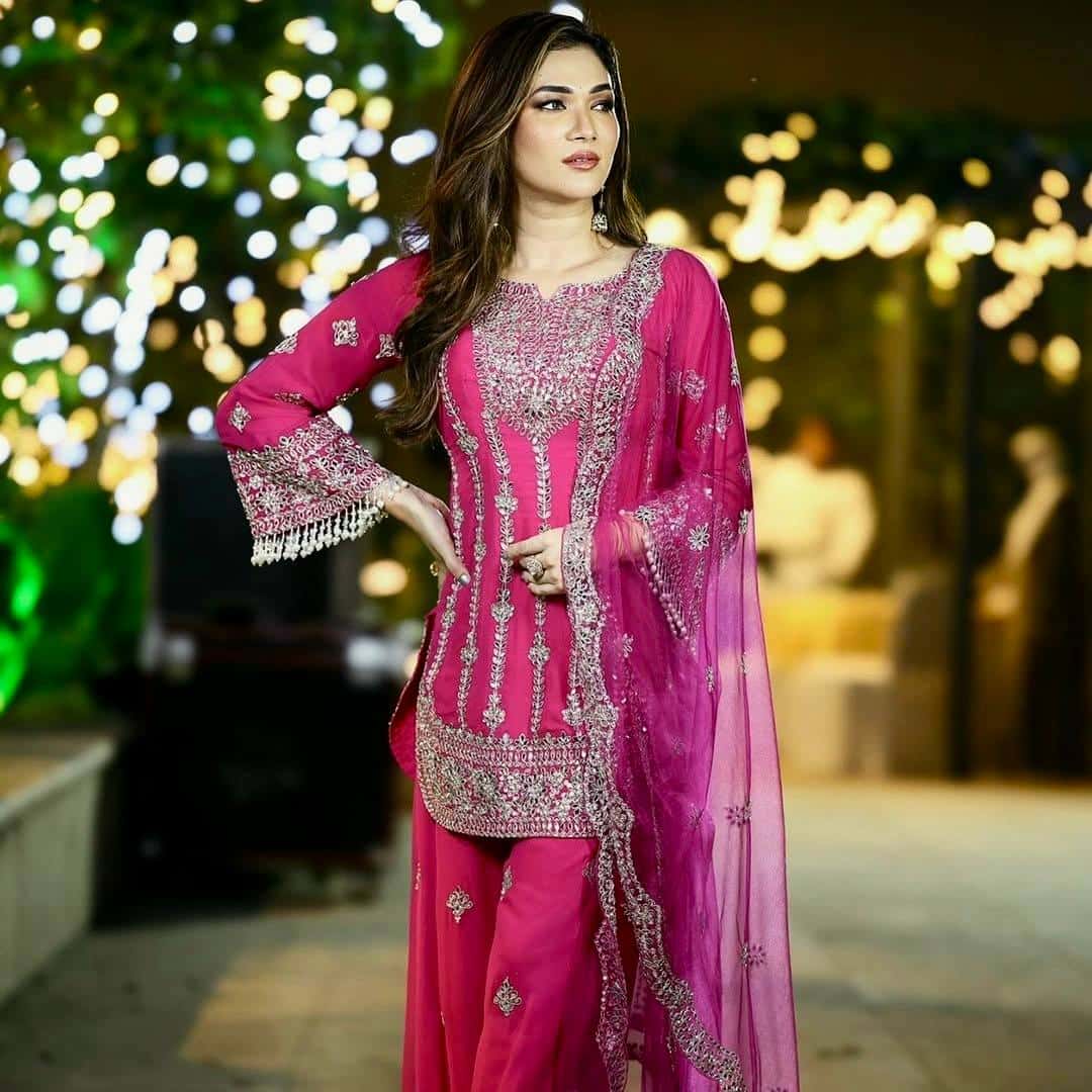 "Chinon Silk Kurti & Plazzo Set with Sequins Embroidery and Organza Dupatta"