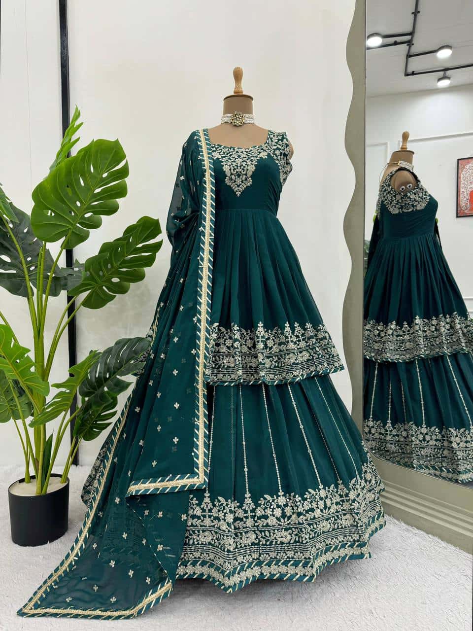 Faux Georgette Kurta Skirt With Dupatta