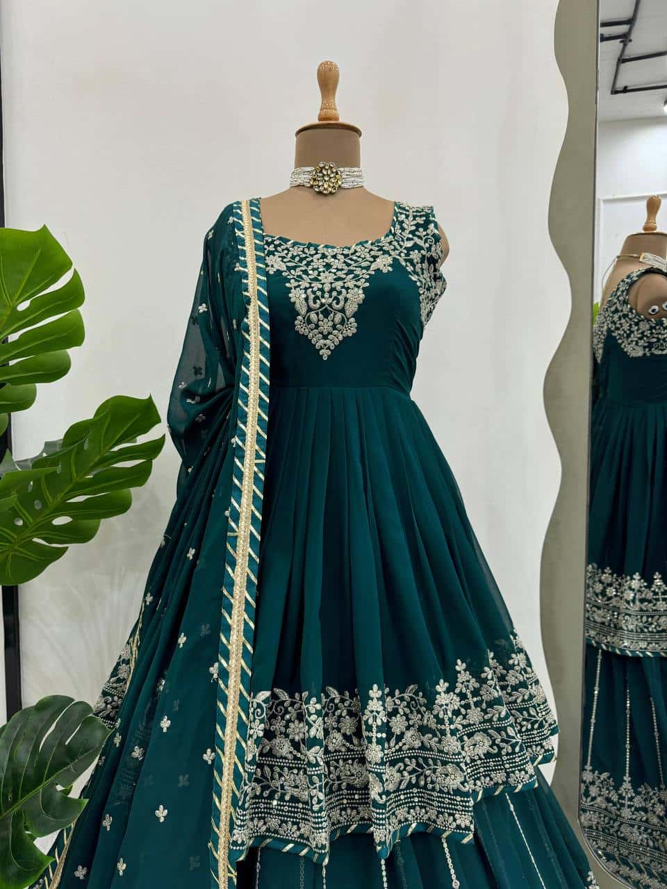 Faux Georgette Kurta Skirt With Dupatta