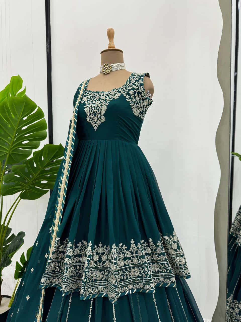 Faux Georgette Kurta Skirt With Dupatta