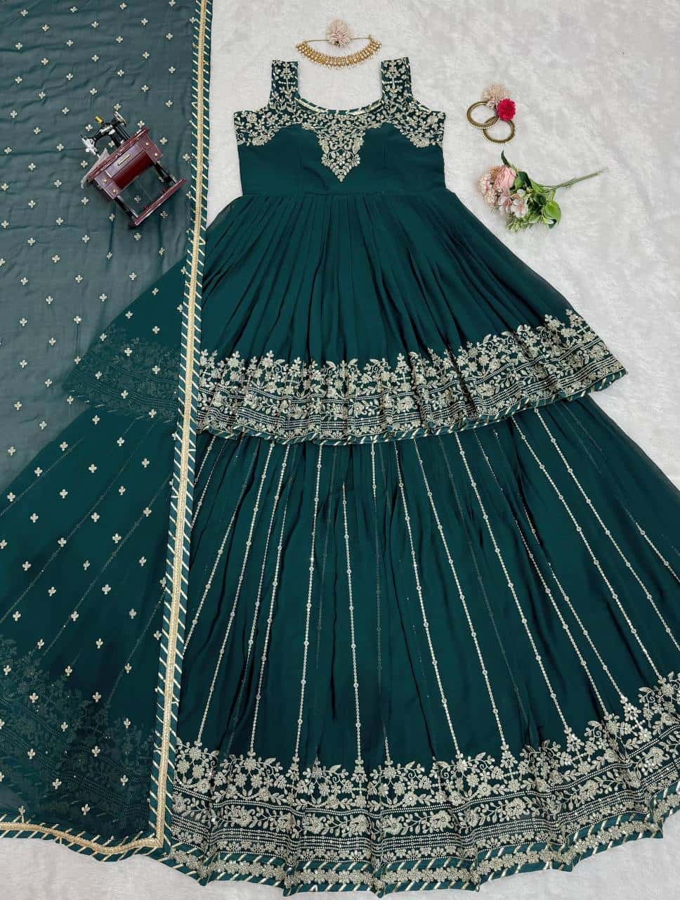 Faux Georgette Kurta Skirt With Dupatta