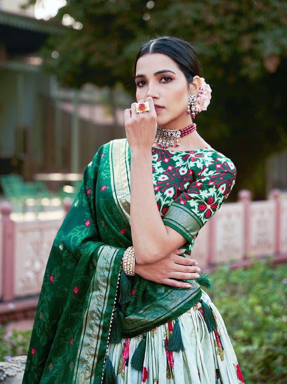 Girls Patola Print Blouse with Lehenga