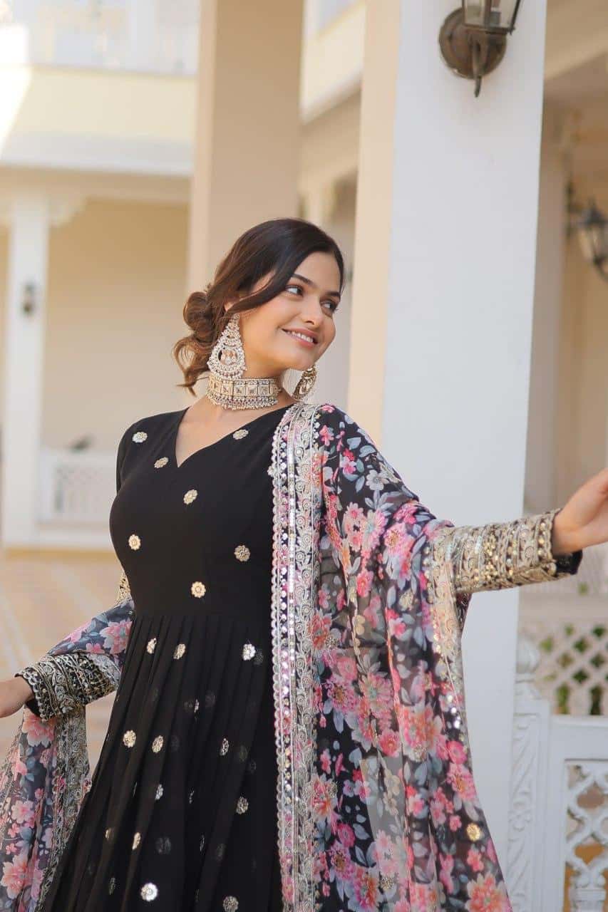 Fashionable efashionkart Georgette gown with silk dupatta sets