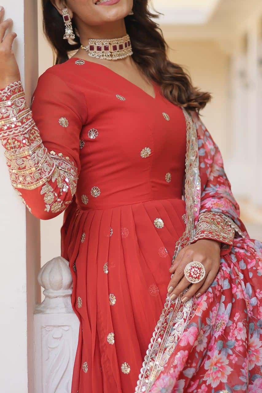 Fashionable efashionkart Georgette gown with silk dupatta sets