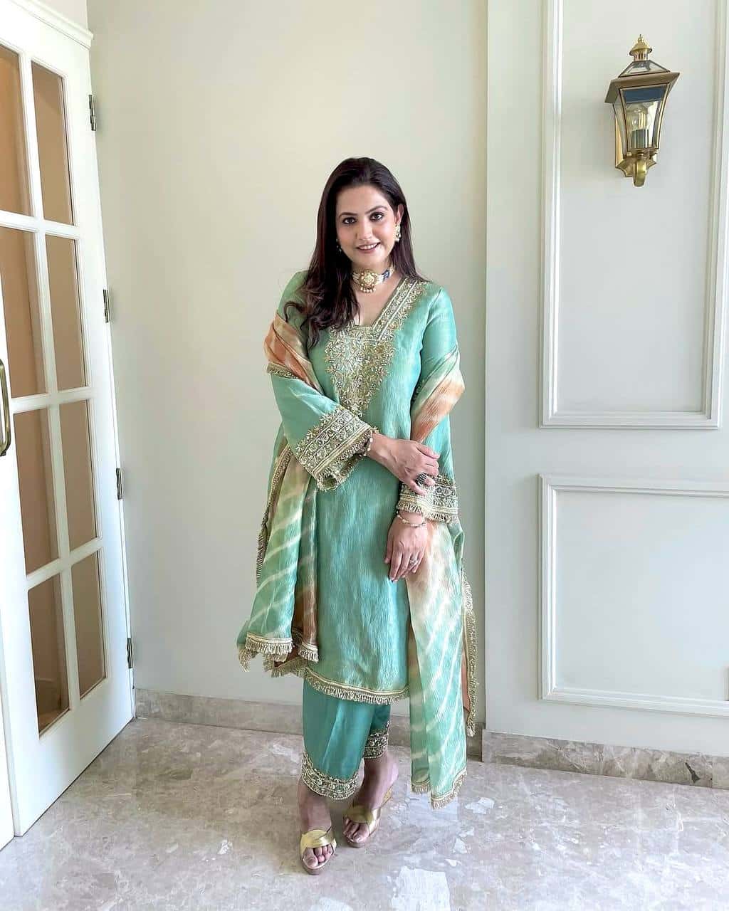 "Premium Pur Crunchy Silk Embroidered Outfit with Tassels & Digital Print Dupatta"