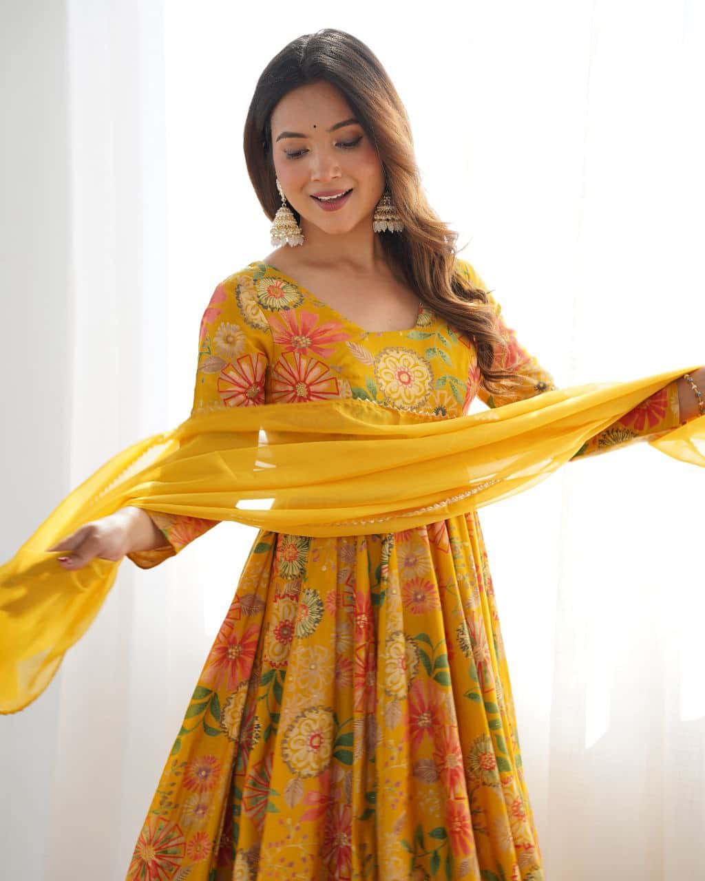 "Elegant Kediya Kurta Set with Pure Romansilk Chanderi Fabric, Fancy Lace Work Dupatta, and Fully Stitched Palazzo"
