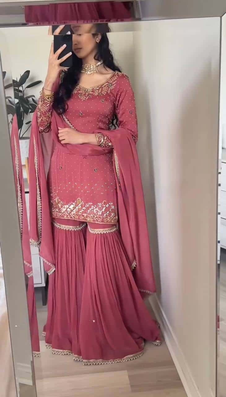 Elegant Gold Crush Top with Plazzo and Dupatta Set