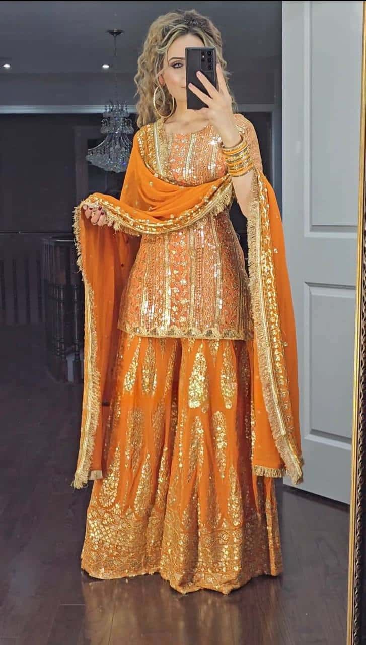 Premium georgette kurta sharara set