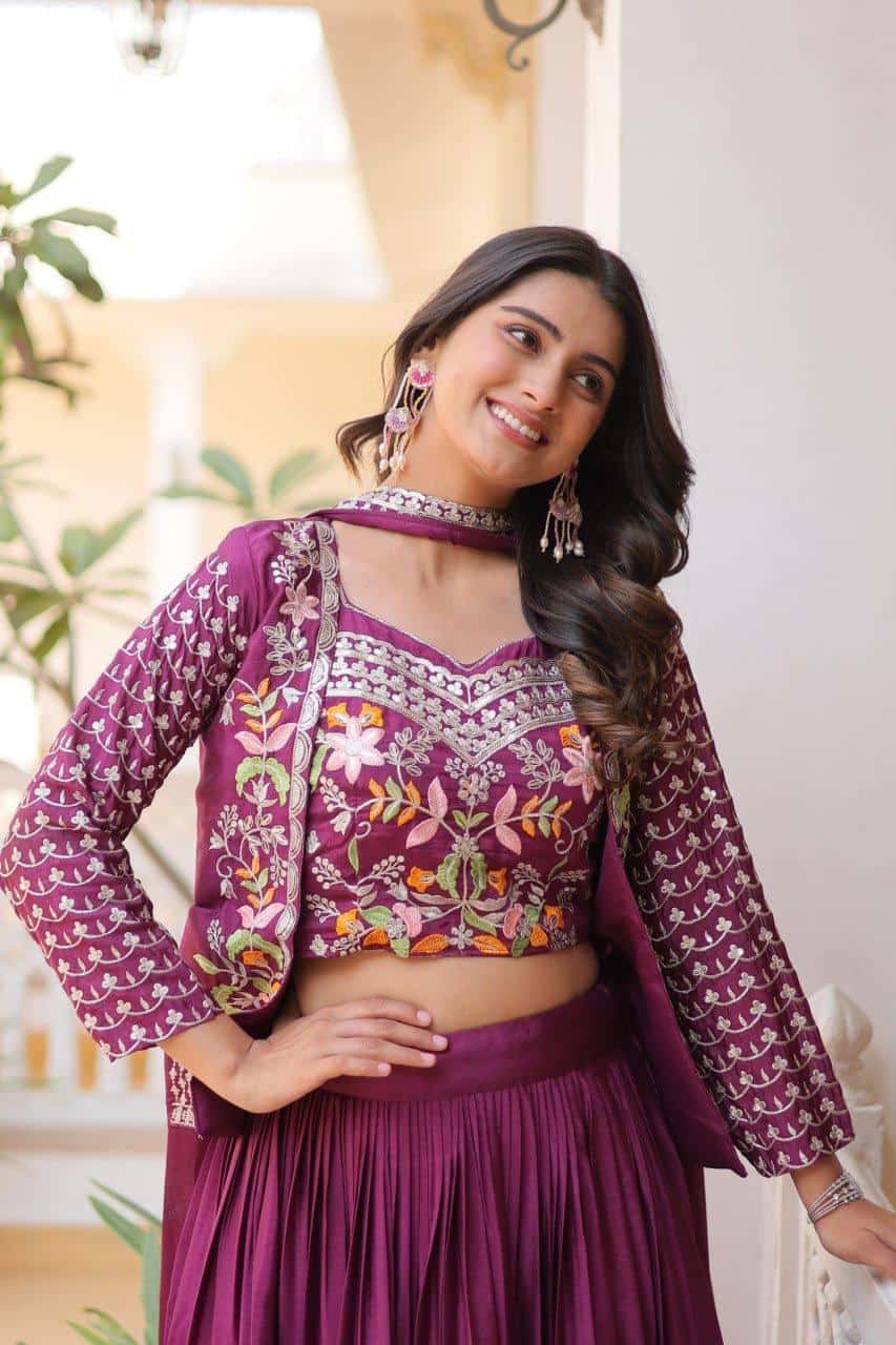 Pure Chinon Kurta Skirt Jacket with Dupatta