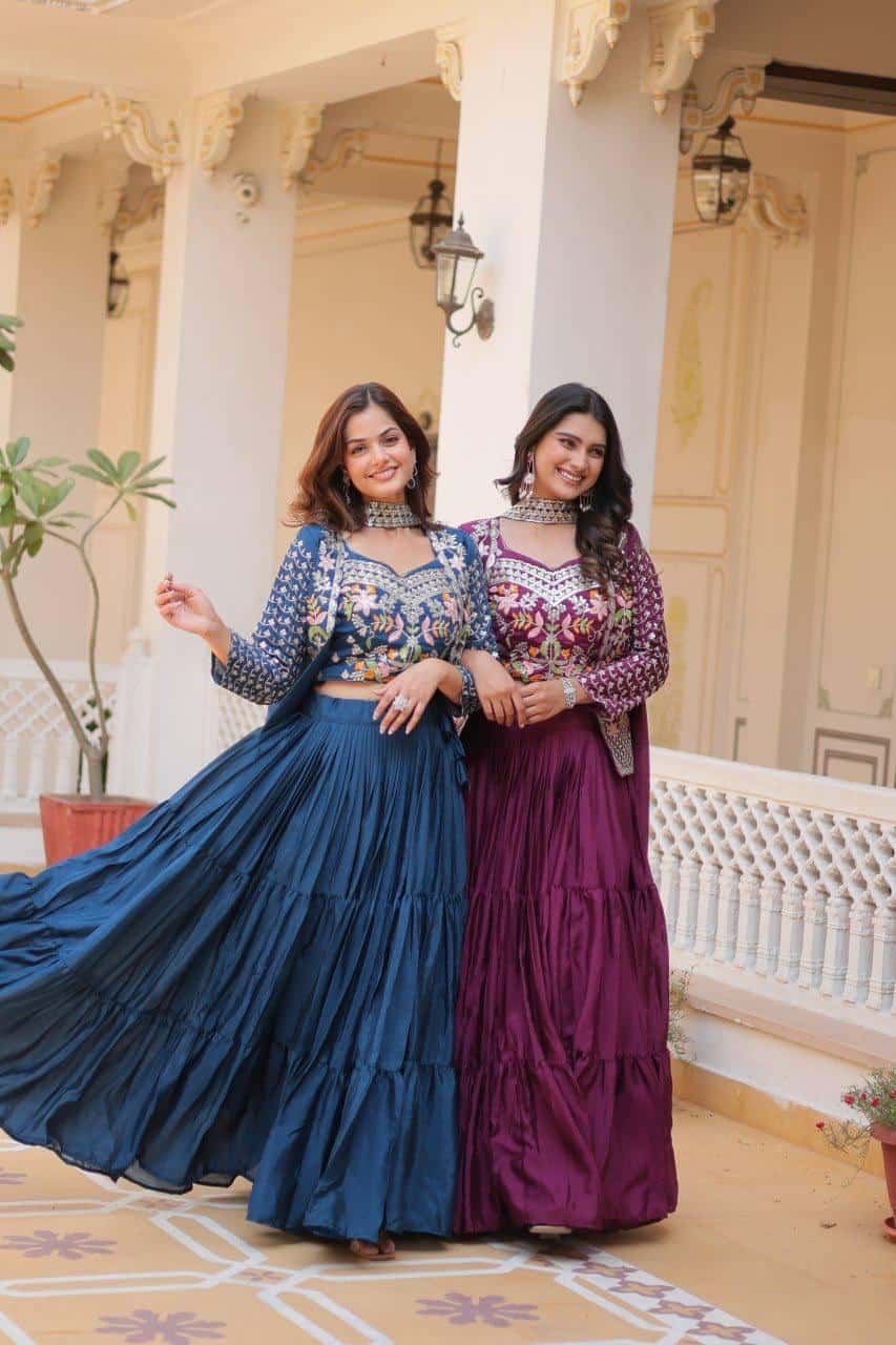 Pure Chinon Kurta Skirt Jacket with Dupatta