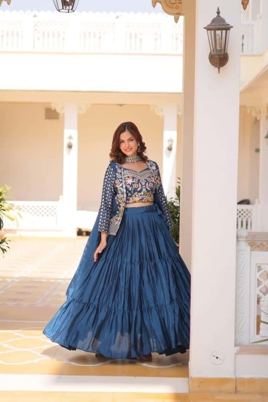 Pure Chinon Kurta Skirt Jacket with Dupatta