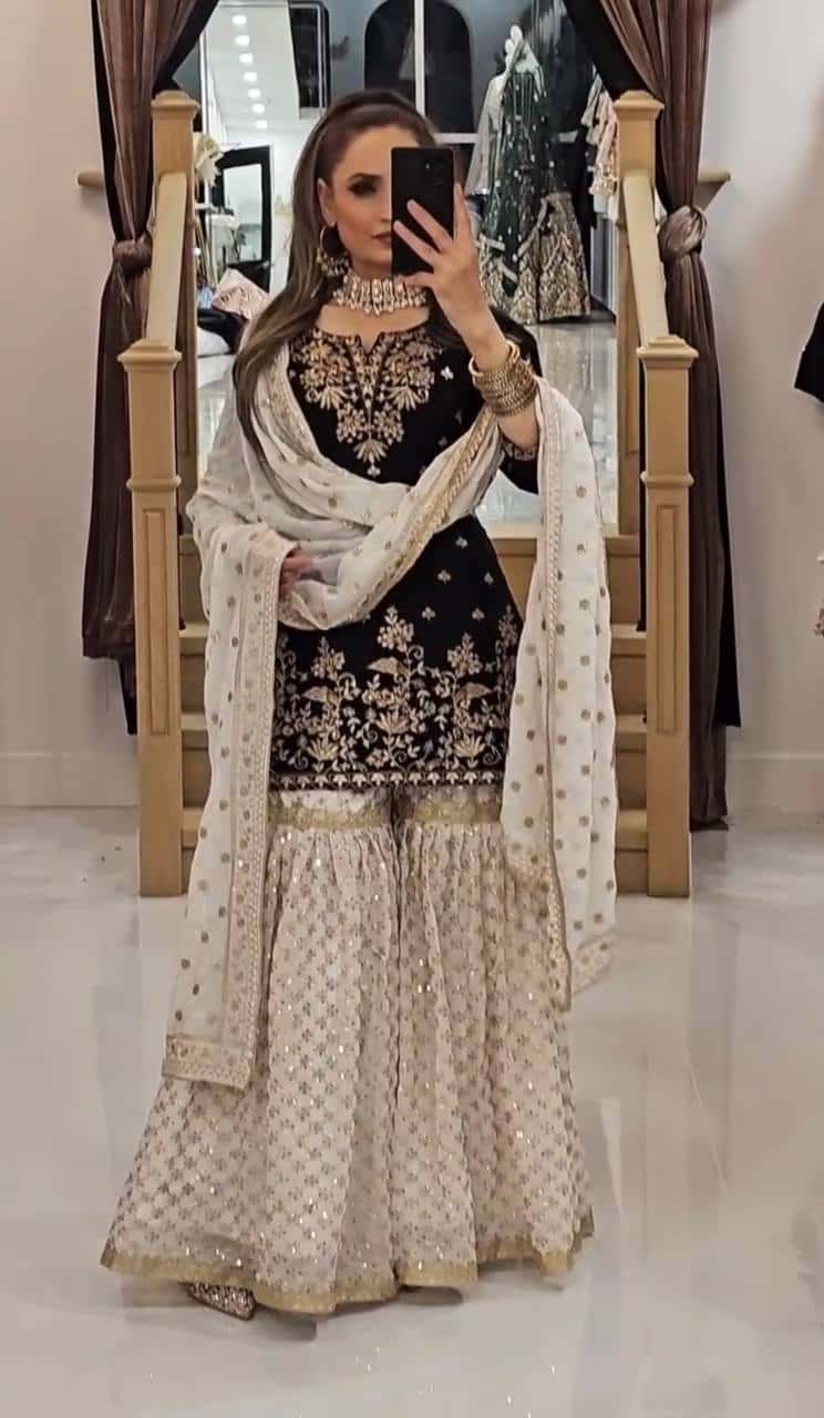 Heavy Faux Georgette Kurta Sharara with Dupatta Set