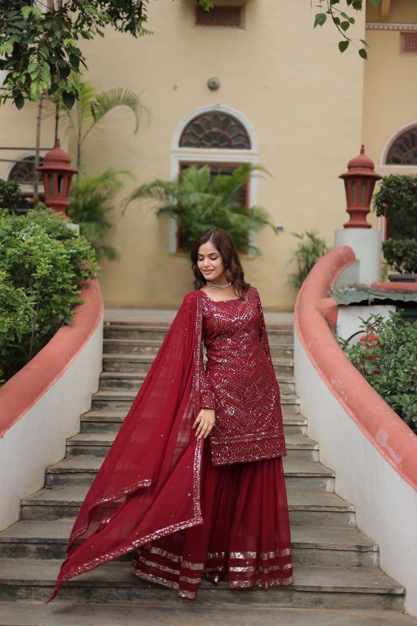 Faux Georgette Kurta Sharara with Dupatta