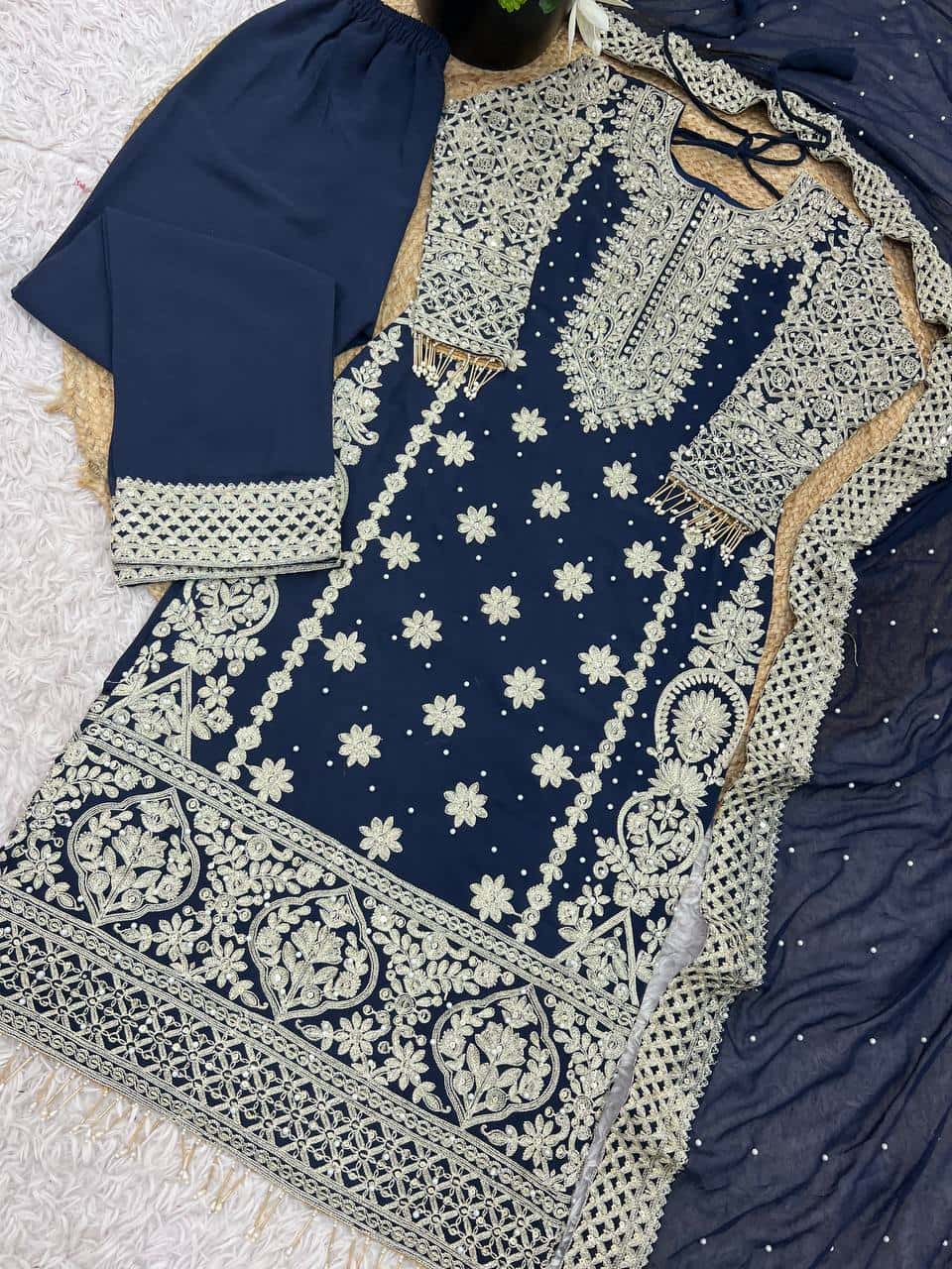 Faux Georgette Kurta Pant with Dupatta