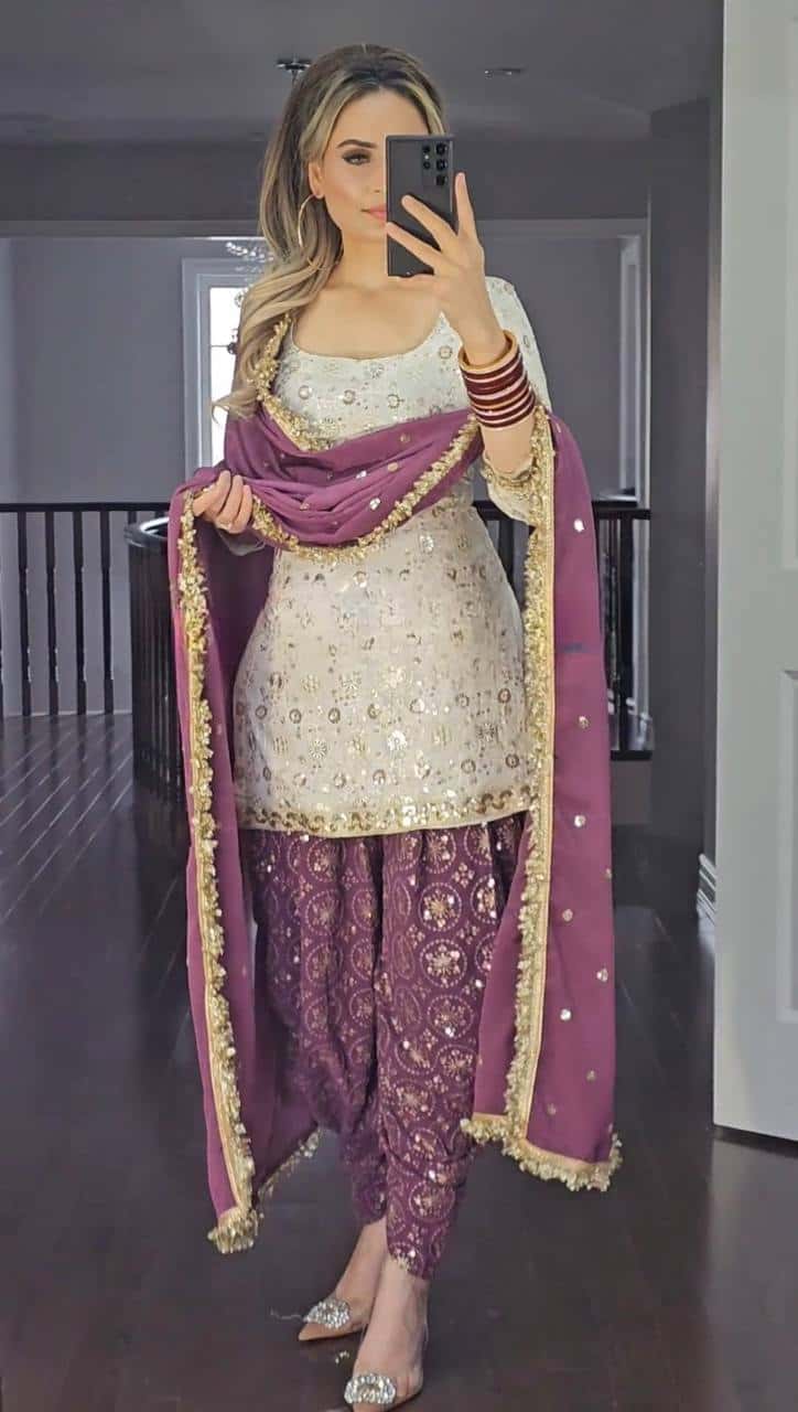 Faux Georgette Kurta Dhoti with Dupatta
