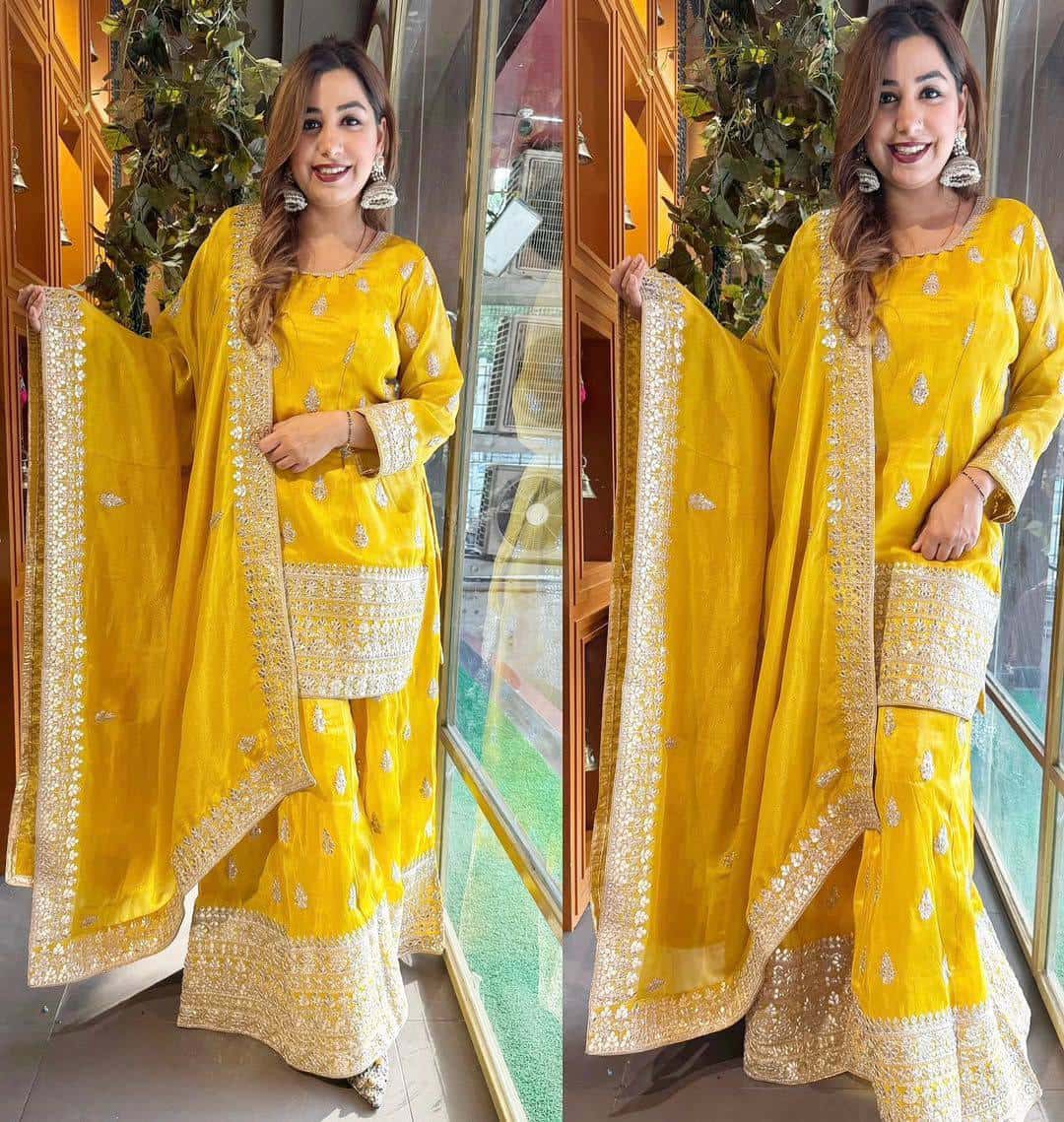 Pure Chinon Silk Kurta Palazzo with Dupatta