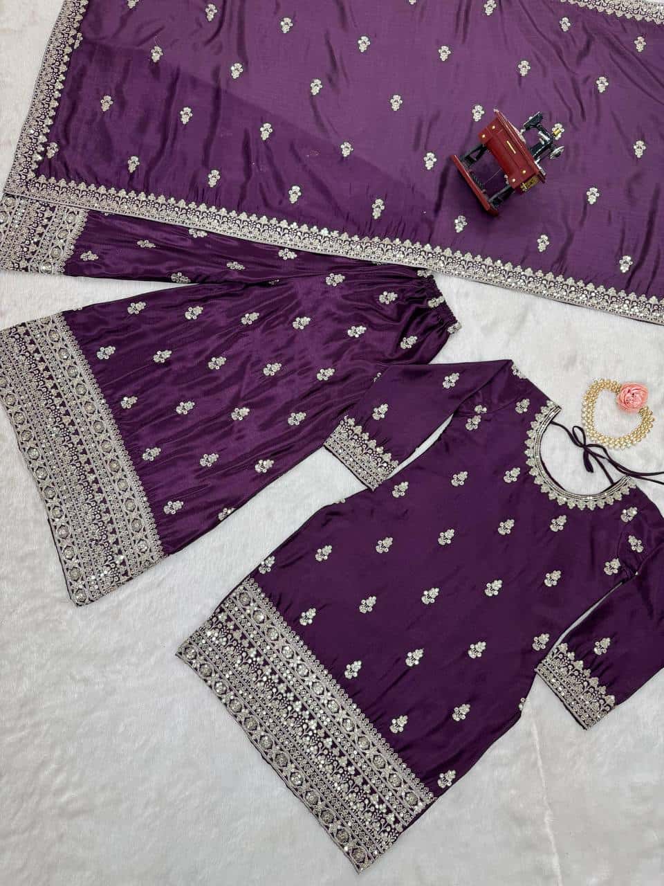 Pure Chinon Silk Kurta Palazzo with Dupatta