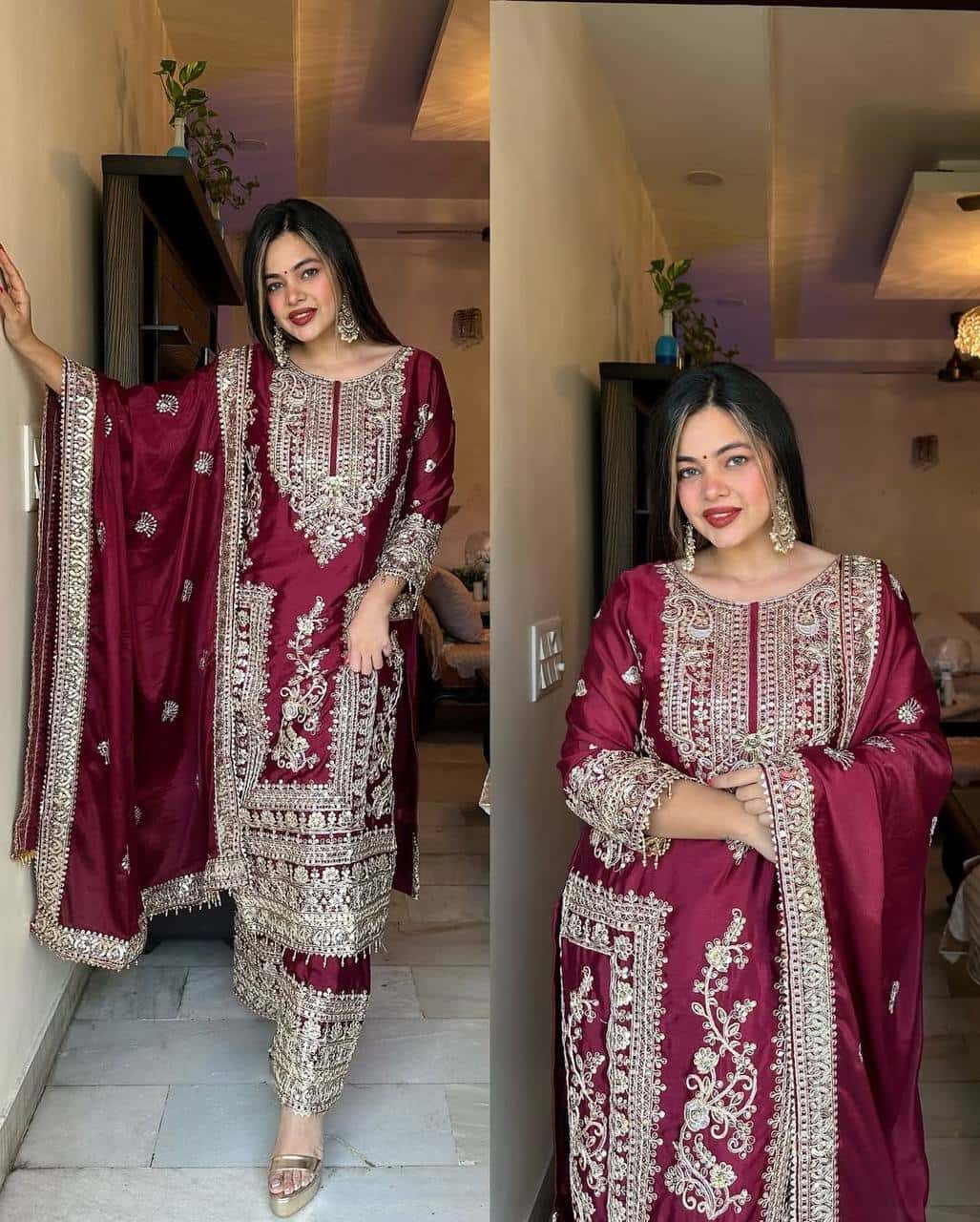 Pure Chinnon Silk Kurta Palazzo with Dupatta