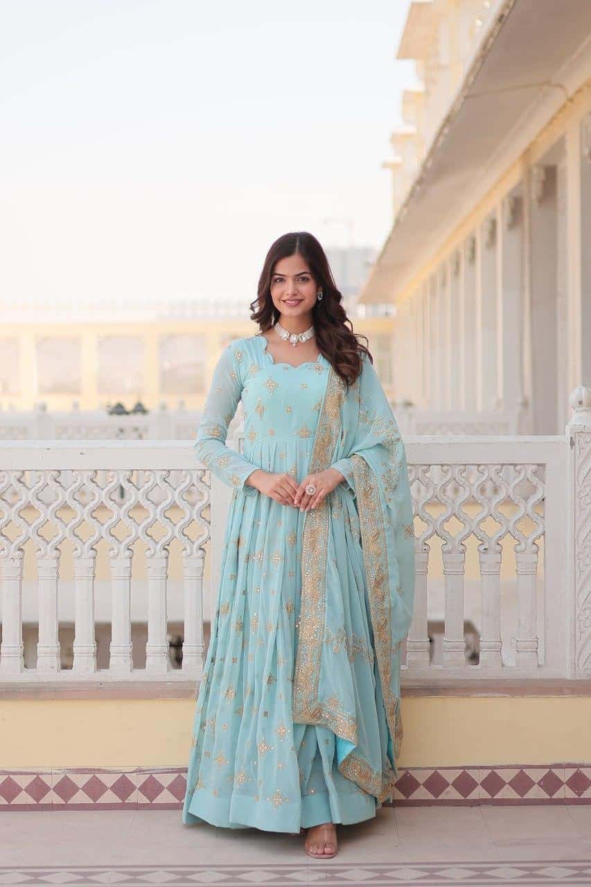 Handwork beautiful full flared anarkali gown with dupatta sets