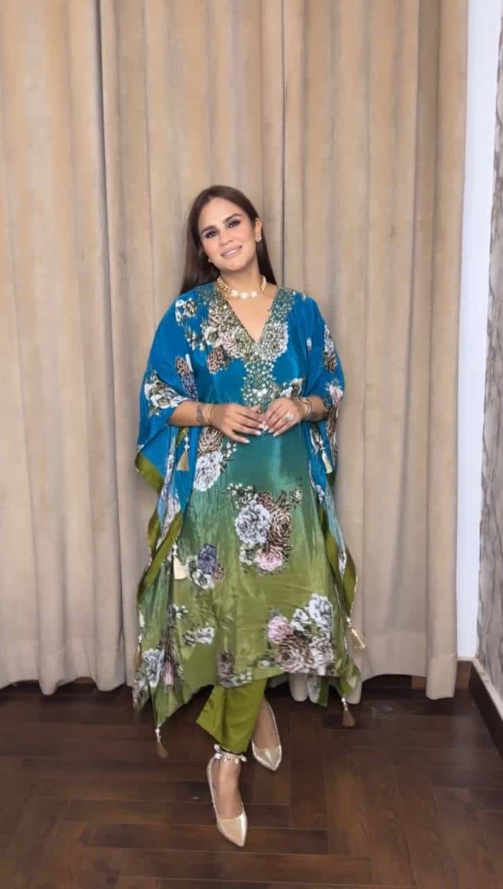 Pure Chinon Silk Kaftan Pant with Dupatta