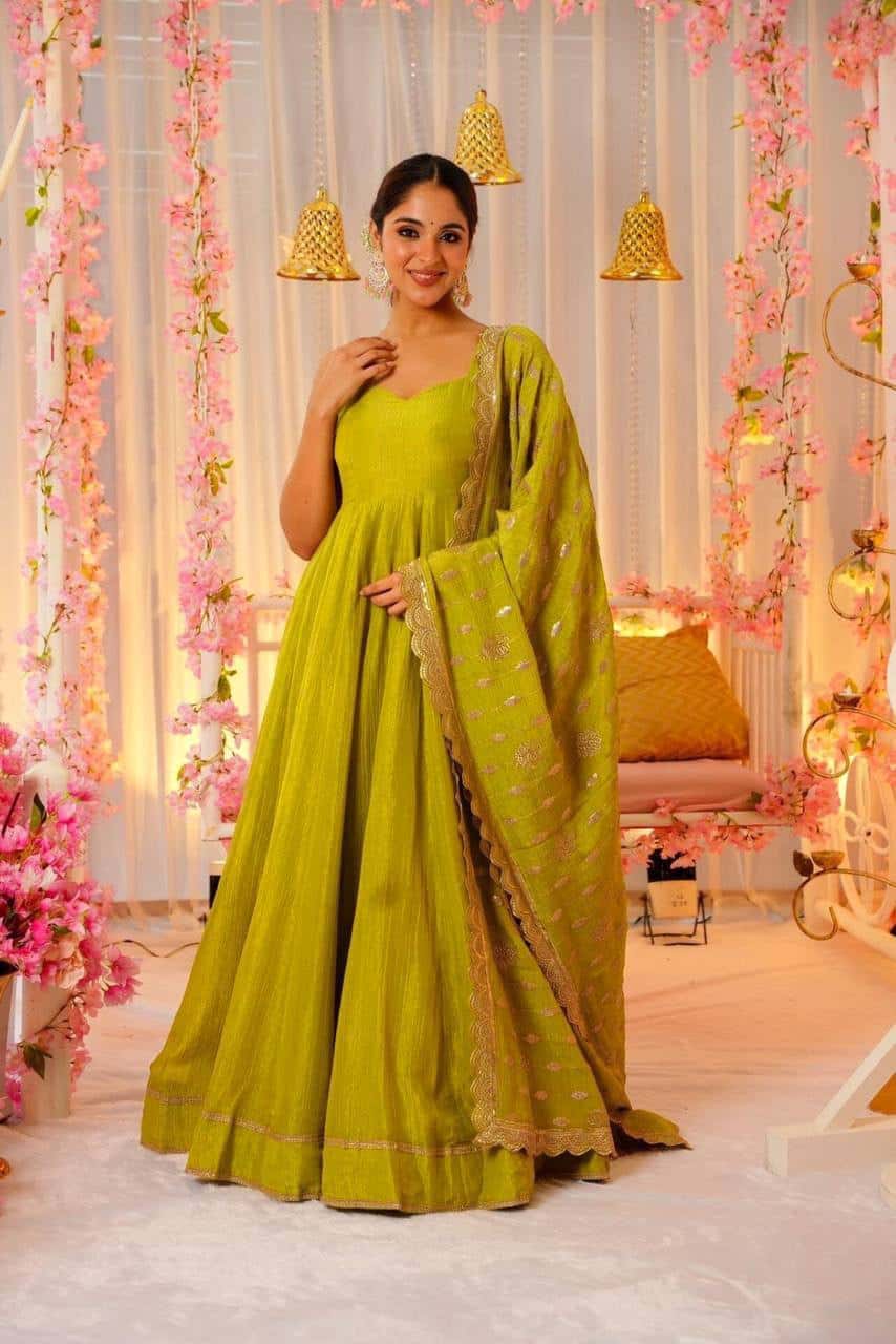 Heavy Roman Silk Gown with Dupatta