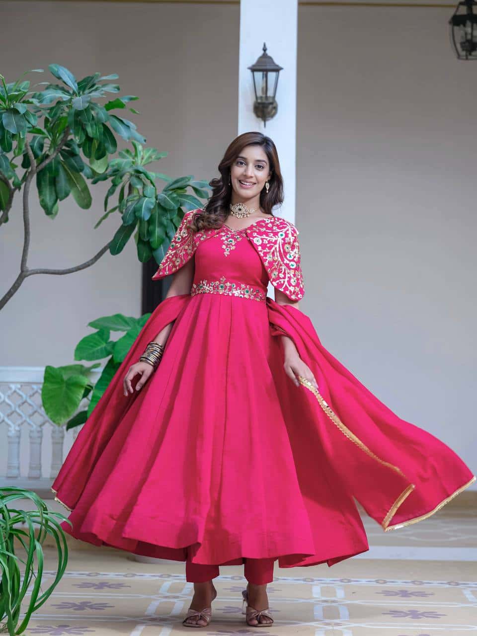 Silk embroidered sequence work gown with dupatta sets