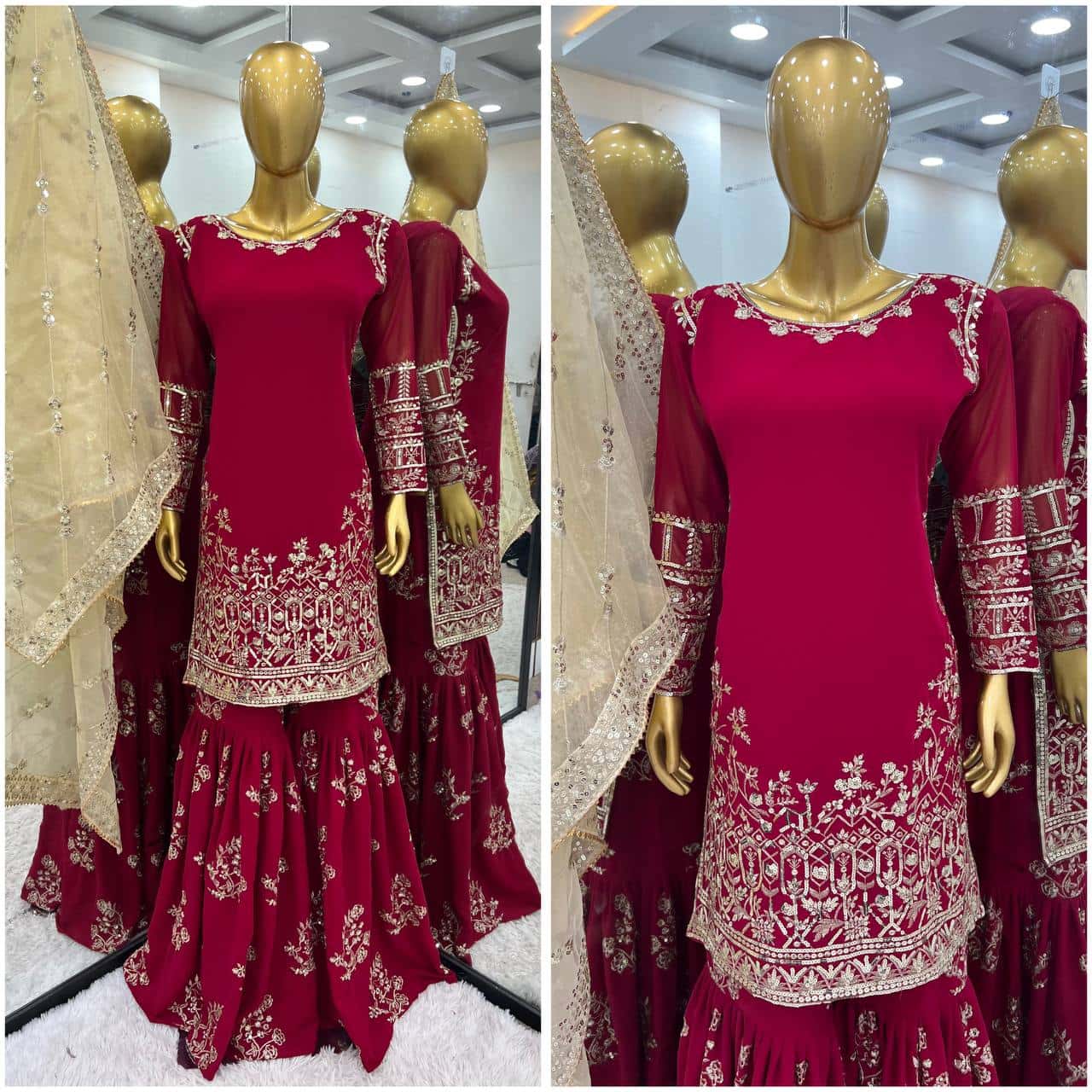 Elegant Faux Georgette Embroidered Sharara Set with Dupatta
