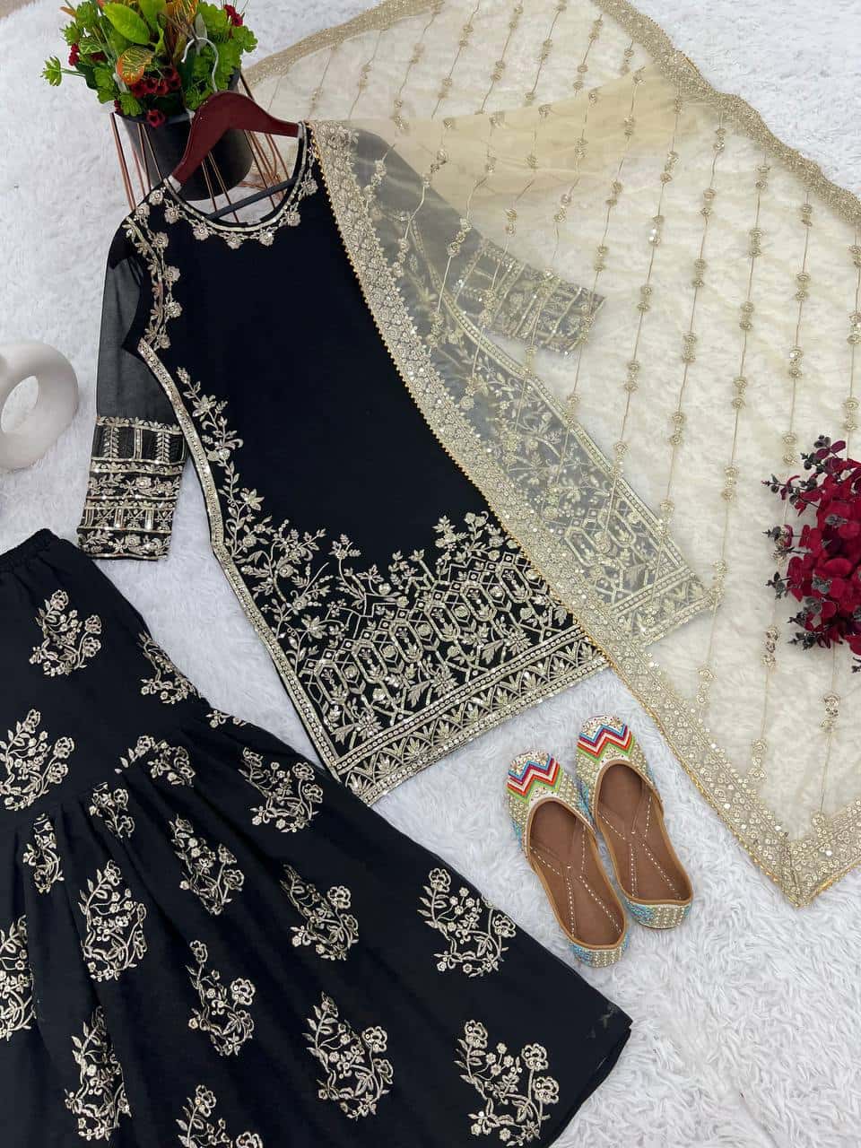 Elegant Faux Georgette Embroidered Sharara Set with Dupatta